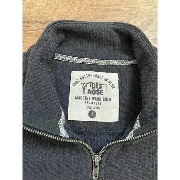Toes On The Nose Men's Sweater Quarter Zip Pullover Black Ribbed L Surf - Picture 5 of 11